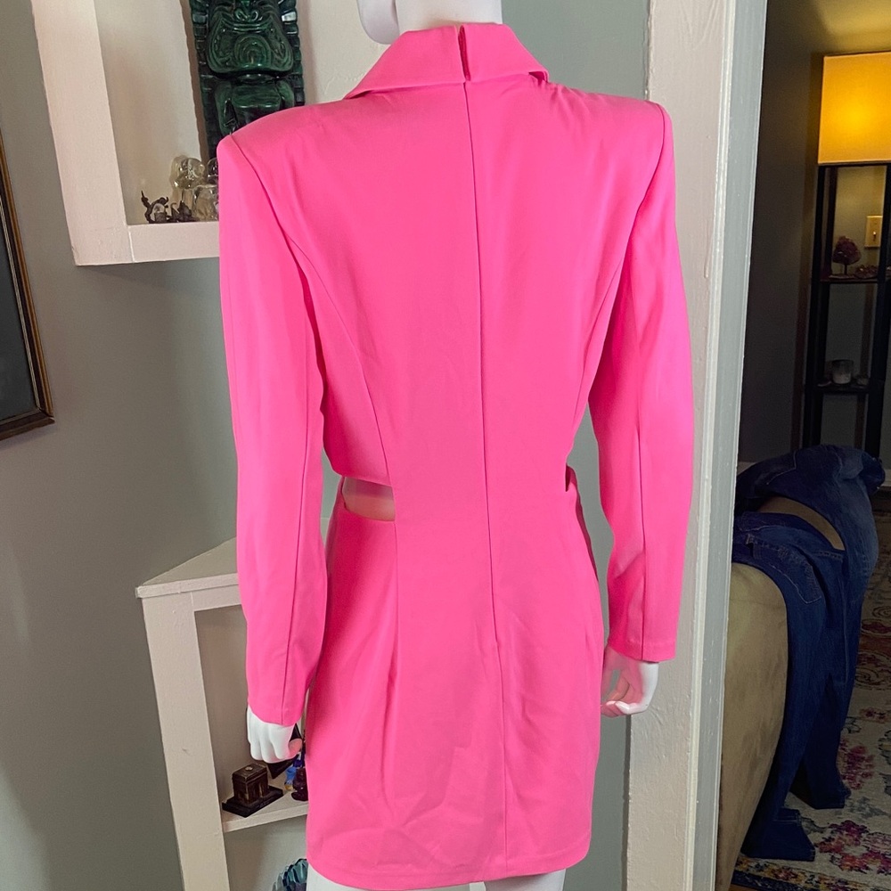 Express Hot Pink Blazer Cut Out Mini Dress Neon sheath suit medium Bodycon - Picture 11 of 13